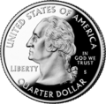 Washington este comemorat pe moneda de un sfert de dolar (2006).