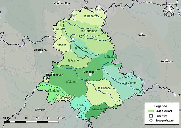 Les principaux bassins versants de la Haute-Vienne.