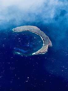 An aerial photo of the west side of Molokini