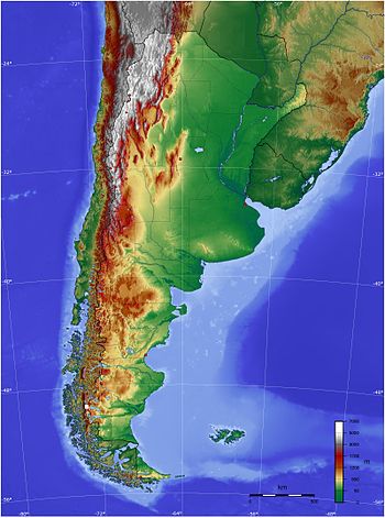 Map of Argentina with it's terrain levels