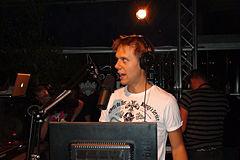 Van Buuren broadcasting the milestone 500th episode of his A State of Trance show at the official pre-party, live from Club Trinity in Cape Town on 17 March 2011 Armin on air.jpg