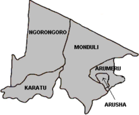 Location of Arusha City in Arusha Region