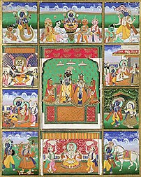 Vishnu with his 10 avatars (incarnations): Fis...