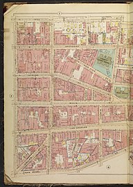 Handrawn real-estate map of what is now the Los Angeles Civic Center