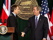 President George W. Bush (right) with former UK Prime Minister Tony Blair