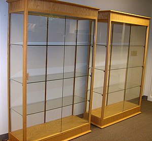 Two empty display cabinets
