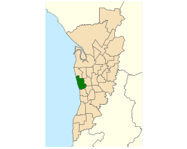 Map of Adelaide, South Australia with the electoral district of Colton highlighted