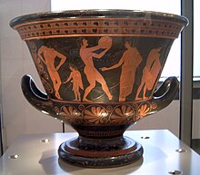 Krater with a palaestra scene: athletes preparing for a competition, ascribed to Euphronios, circa 510/500 BCE, Berlin: Antikensammlung Euphronios Krater Antikensammlung Berlin.jpg