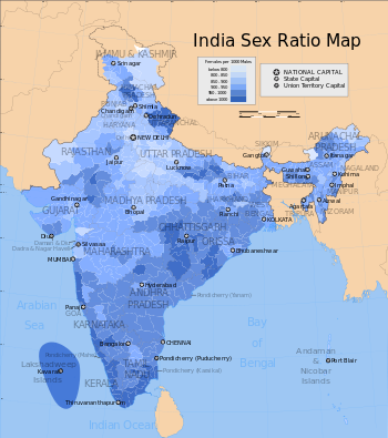 India sex ratio map en