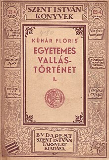 A Szent István Könyvek borítódísze (a képen: Kühár Flóris: Egyetemes vallástörténet, I. kötet, 1936)