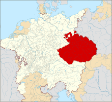 The Crown of Bohemia within the Holy Roman Empire (1600). The Czech lands were part of the Empire in 1002-1806, and Prague was the imperial seat in 1346-1437 and 1583-1611. Locator Lands of the Bohemian Crown within the Holy Roman Empire (1618).svg