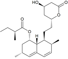 Lovastatin is used to treat cardiovascular disease Lovastatin.png