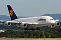 Lufthansa Airbus A380 landing at Stuttgart Airport