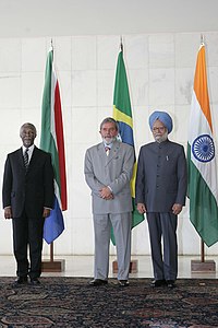 Indian PM Manmohan Singh with Brazilian President Luiz Inacio Lula da Silva and South African President Thabo Mbeki. Lulasinghmbeki16092006.jpg