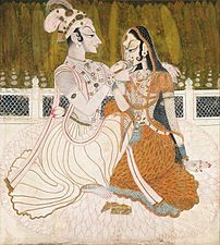 Krishna et Radha, peinture réalisée au Kishangarh vers 1750, actuellement conservée au Philadelphia Museum of Art. (définition réelle 4 298 × 4 784)