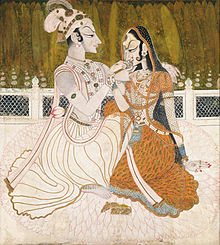 Krishna and Radha, might be the work of Nihal Chand, master of Kishangarh school of Rajput Painting Maker unknown, India - Krishna and Radha - Google Art Project.jpg