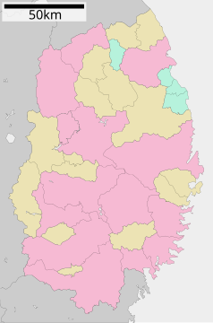 Mapa konturowa Iwate, po lewej znajduje się punkt z opisem „Shizukuishi”
