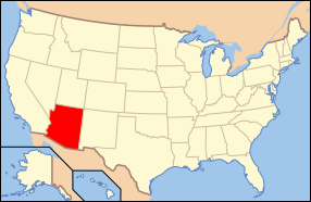 Peta Amerika Syarikat dengan nama Arizona ditonjolkan