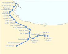 Карта действующих линий метро Алжира, включая строящиеся станции