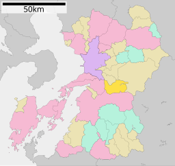 Misatos läge i Kumamoto prefektur Städer:      Signifikanta städer      Övriga städer Landskommuner:      Köpingar      Byar