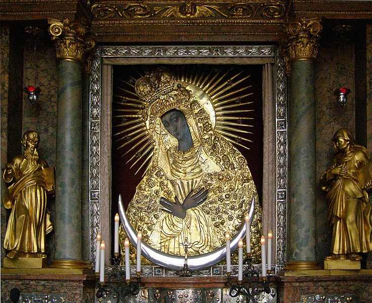 Maleri av Jomfru Maria, n&#229;dens mor, med mange votivgaver i form av hjerter
