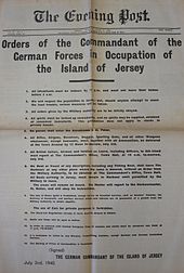 Orders of the Commandant of the German Forces in Occupation of the Island of Jersey, 2 July 1940 Orders of the German Commandant Evening Post 2 July 1940.jpg