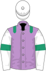 Mauve, emerald green epaulets, white sleeves, emerald green armlets, white cap