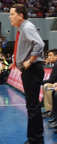 PBA - Barangay Ginebra vs GlobalPort - Tim Cone-Ginebra - 2015-1227 (23896280502).jpg