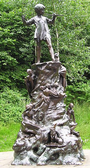 Bronze statue of Peter Pan located in Kensingt...