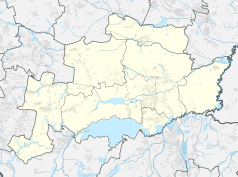Mapa konturowa powiatu pszczyńskiego, blisko centrum na dole znajduje się punkt z opisem „Łąka”