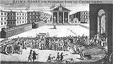 "Rich's Glory": John Rich seemingly invades his new Covent Garden Theatre. (caricature by William Hogarth) Rich-Covent-Garden.jpg