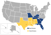 The SEC as it existed between 2012 and 2024, after the additions of Texas A&M and Missouri.