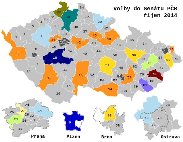 Rozdělení volebních obvodů s vyznačením výsledků voleb