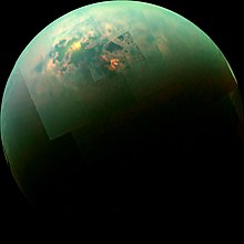 Near-infrared radiation from the Sun reflecting off Titan's hydrocarbon seas. Specular Spectacular (PIA18432).jpg