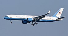 Air Force Two, the official vice presidential aircraft, carrying the vice president USAF C-32A.jpg