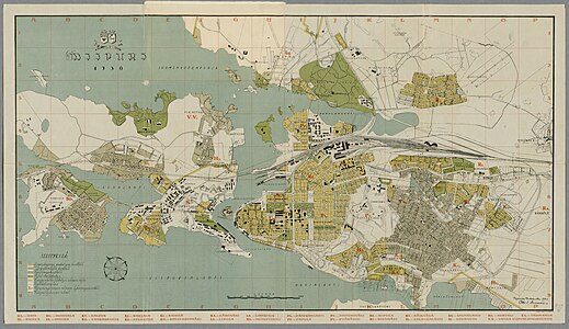 План Выборга 1930 года с широкой и длинной автомагистралью Калеванкату