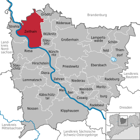 Poziția Zeithain pe harta districtului Meißen