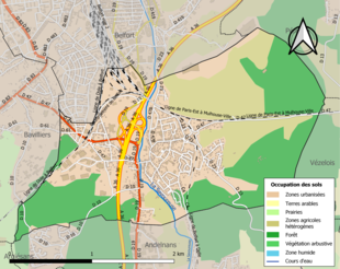 Carte en couleurs présentant l'occupation des sols.