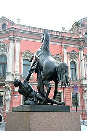 One of the horse tamers on the Anichkov Bridge, St. Petersburg.