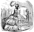 Платье с кринолином в разрезе. Журнал Punch, август 1856