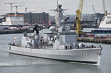 Louise-Marie (F931) in Belgian service F931 Louise-Marie in Dublin 2018.jpg