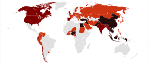 English: Countries affected by the en:H5N1 vir...