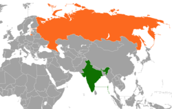 Map indicating locations of India and Russia