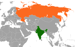 Mappa che indica l'ubicazione di India e Russia