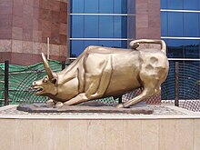 Statue of a bull outside the Pakistan Stock Exchange, Islamabad, Pakistan Islamabad Stock Exchange Bull.JPG