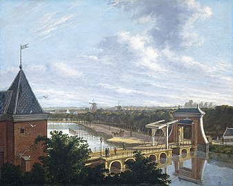 Painting from 1816 by Johannes Jelgerhuis, showing the Singelgracht at the Leidsepoort