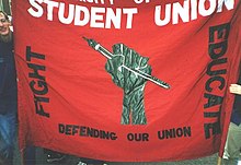 The former banner of Kent Union, featuring the Union's old logo. Kent Union Banner.jpg