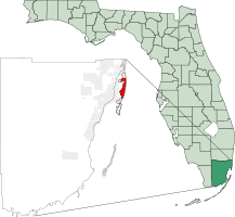 Location of Miami Beach in Miami-Dade County and of Miami-Dade County in Florida