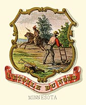 The historical coat of arms of Minnesota in 1876 Minnesota state coat of arms (illustrated, 1876).jpg