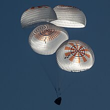 Crew Dragon Freedom with its four Mk3 main parachutes deployed NASA's SpaceX Crew-4 Splashdown (NHQ202210140015).jpeg